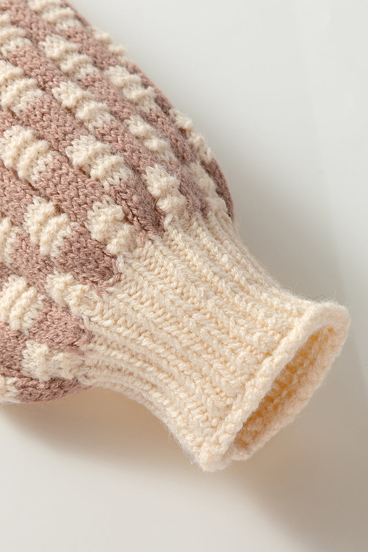 Checkerboard Drop Shoulder Balloon Sleeve Sweater