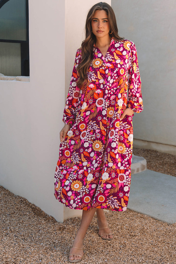 Collared Tiered Flowy Long Dress