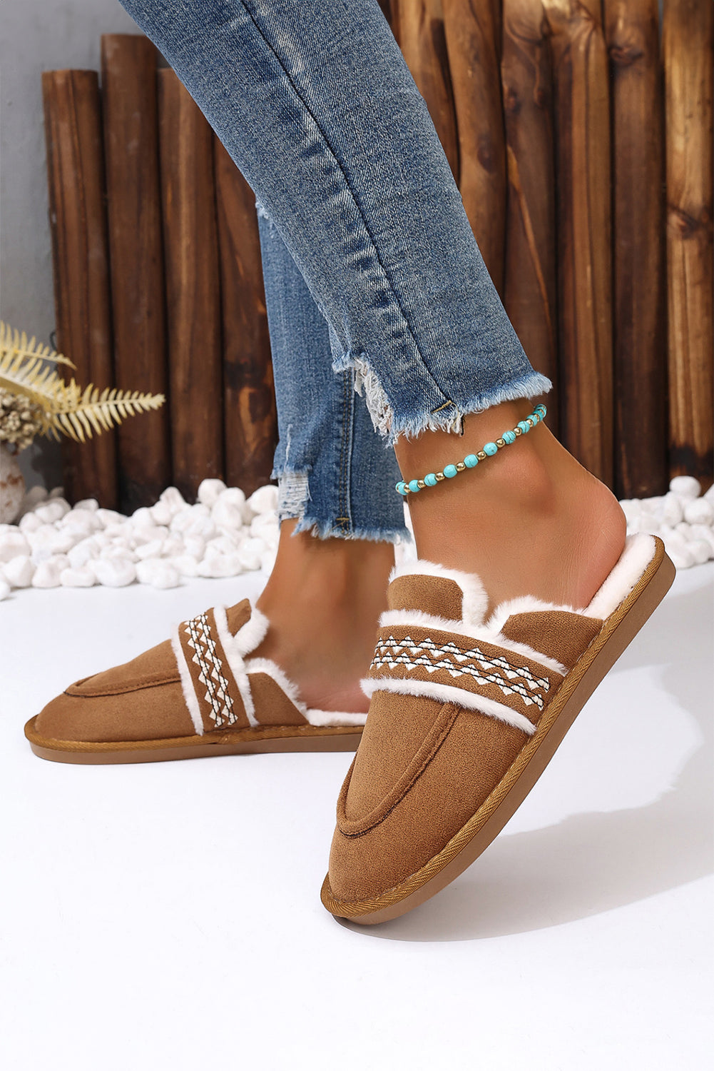 Suede Wavy Striped Plush Lined Slippers (Run Small, Size Up)