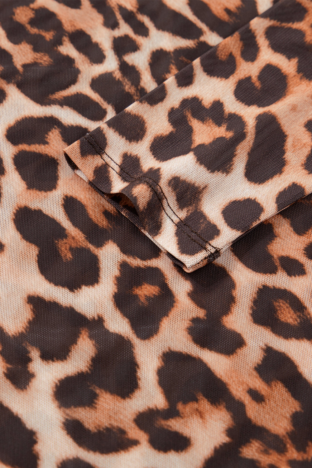 Leopard Mock Neck Long Sleeve Mesh Top