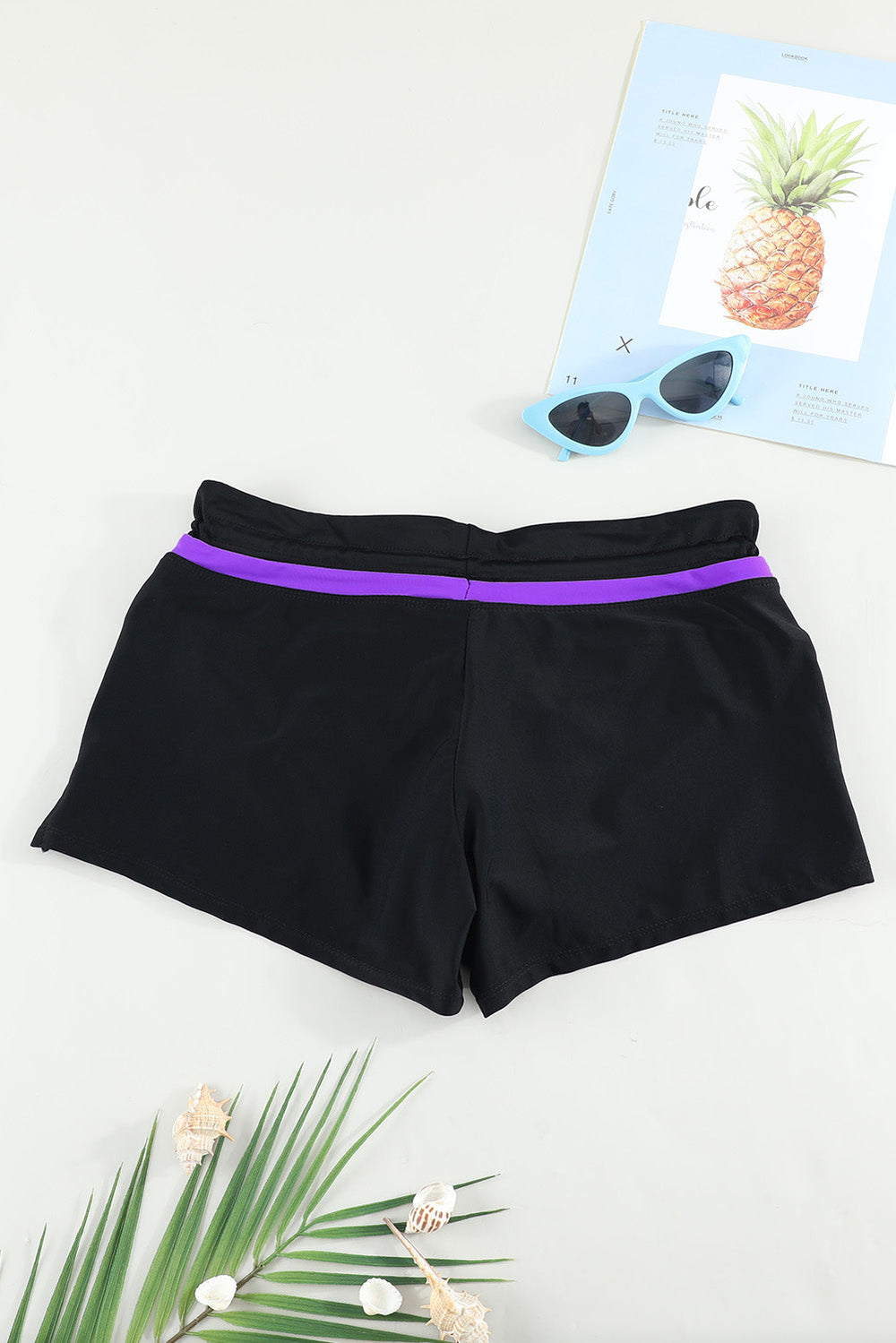 violet strap trim black women swim boardshort