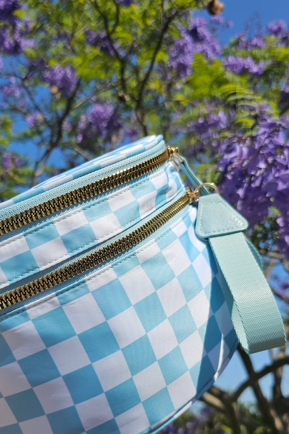 Checkered Print Wide Strap Large Crossbody Bag