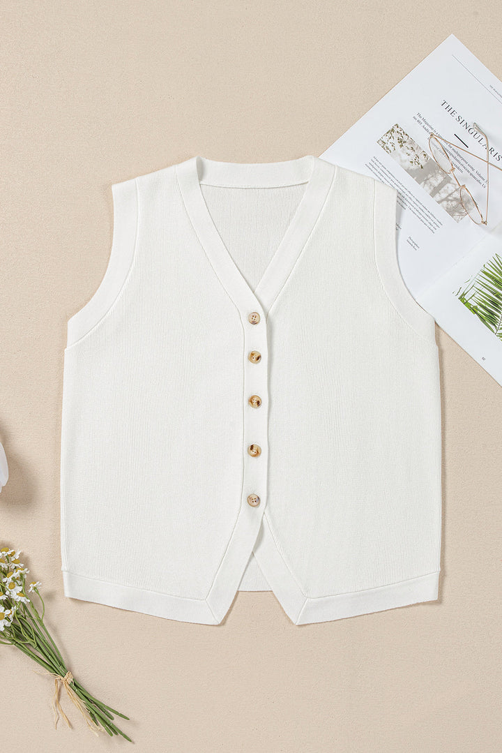 V Neck Buttoned Sweater Vest