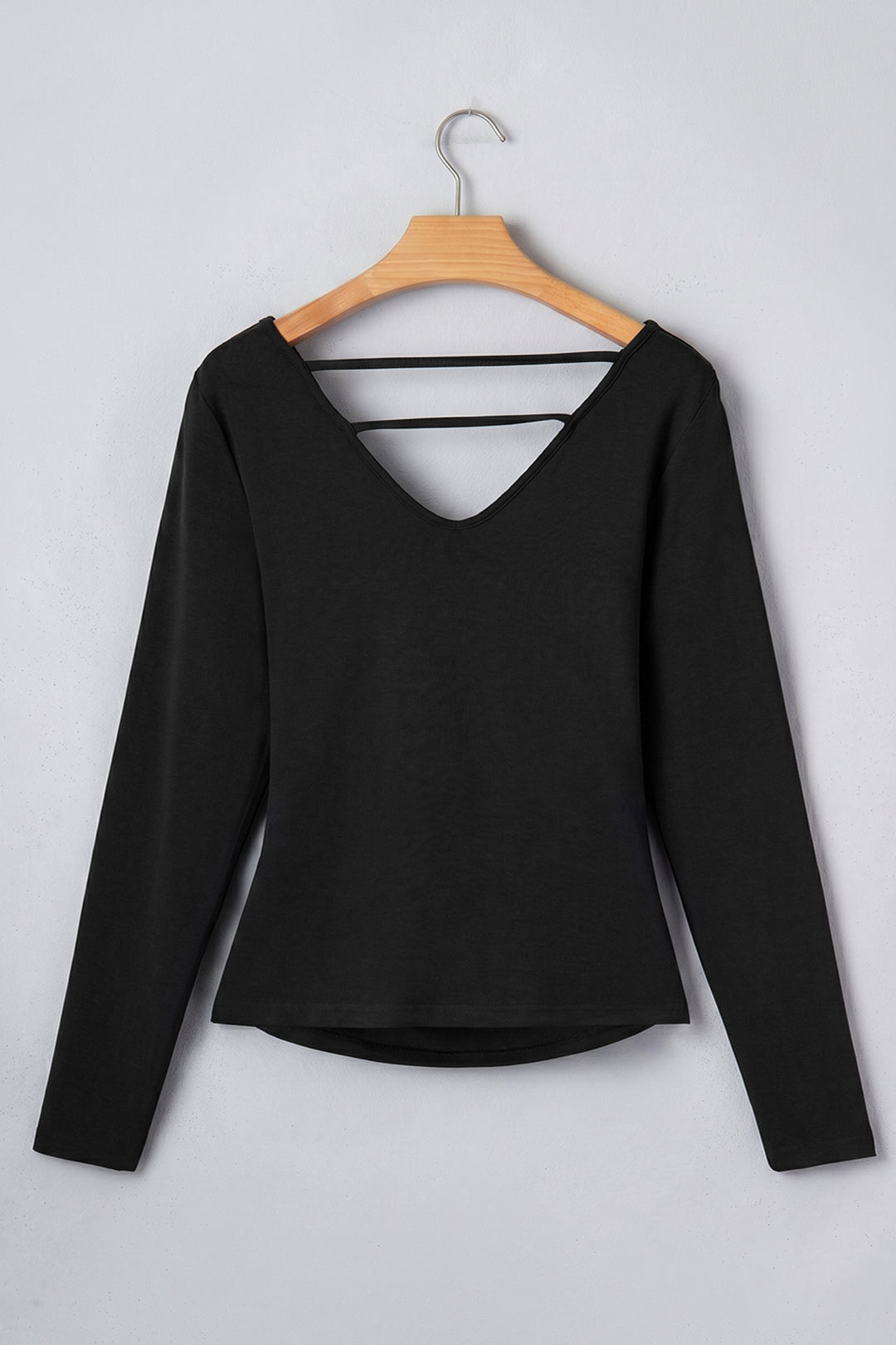 Black Color Block Drape V Neck Pleated Long Sleeve Top