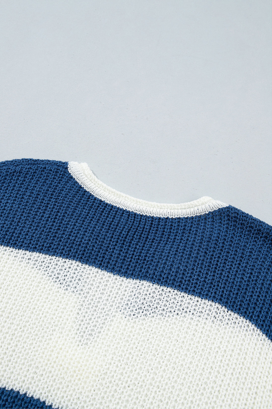 Blue Stripe Striped Colorblock Knit V Neck Short Sleeve Loose Sweater