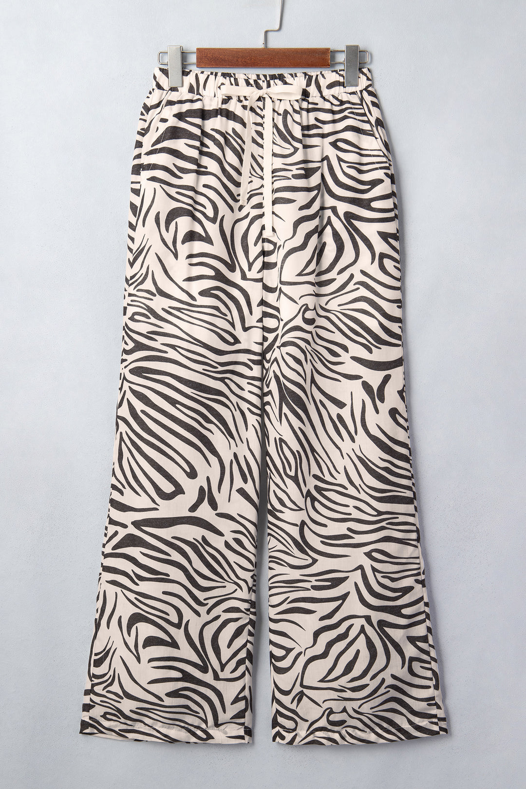 Multicolour Western Print Zebra Pattern Elastic Waist Pocket Full-Length Pants