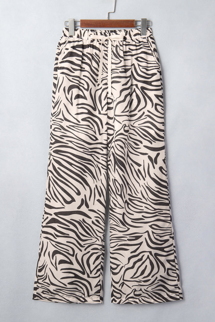 Multicolour Western Print Zebra Pattern Elastic Waist Pocket Full-Length Pants