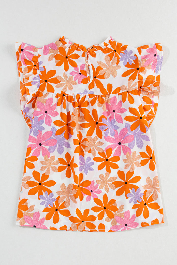 Ruffled Sleeve Smocked Floral Top