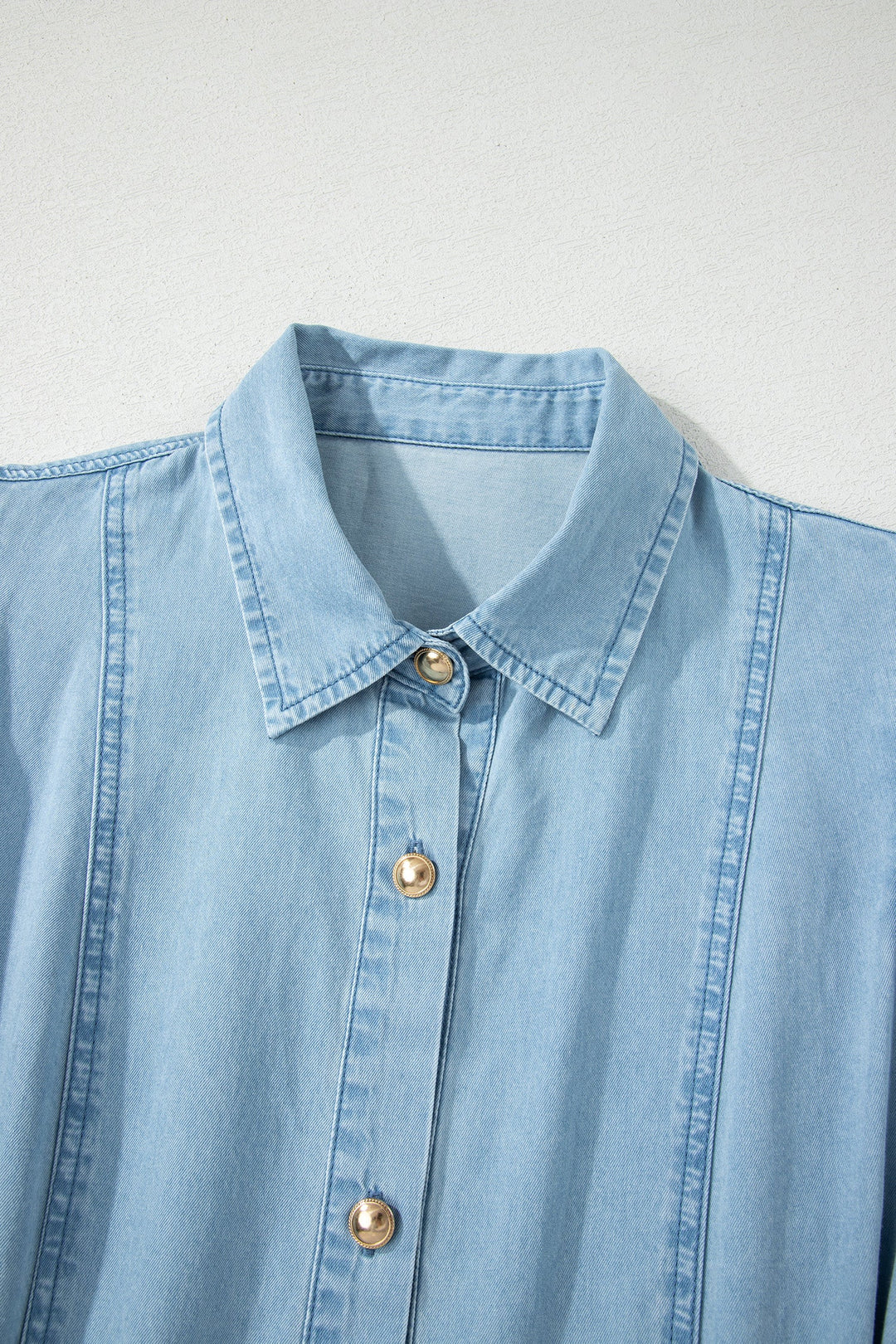 Beau Blue Full Buttons Collared Short Bubble Sleeve Long Denim Dress