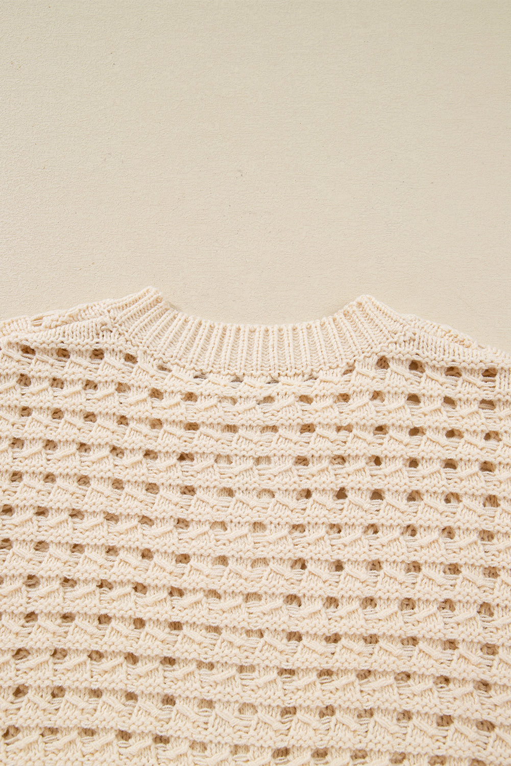 Hollowed Pattern Knit Zip Up Drop Shoulder Sweater Cardigan