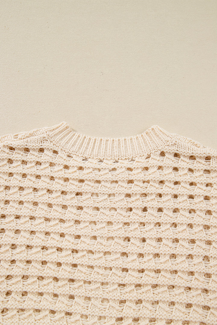 Hollowed Pattern Knit Zip Up Drop Shoulder Sweater Cardigan
