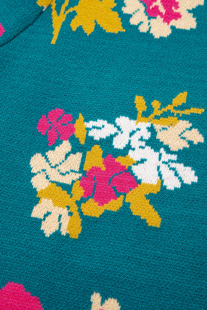 Flower Pattern Mock Neck Short Sleeve Knitted T Shirt