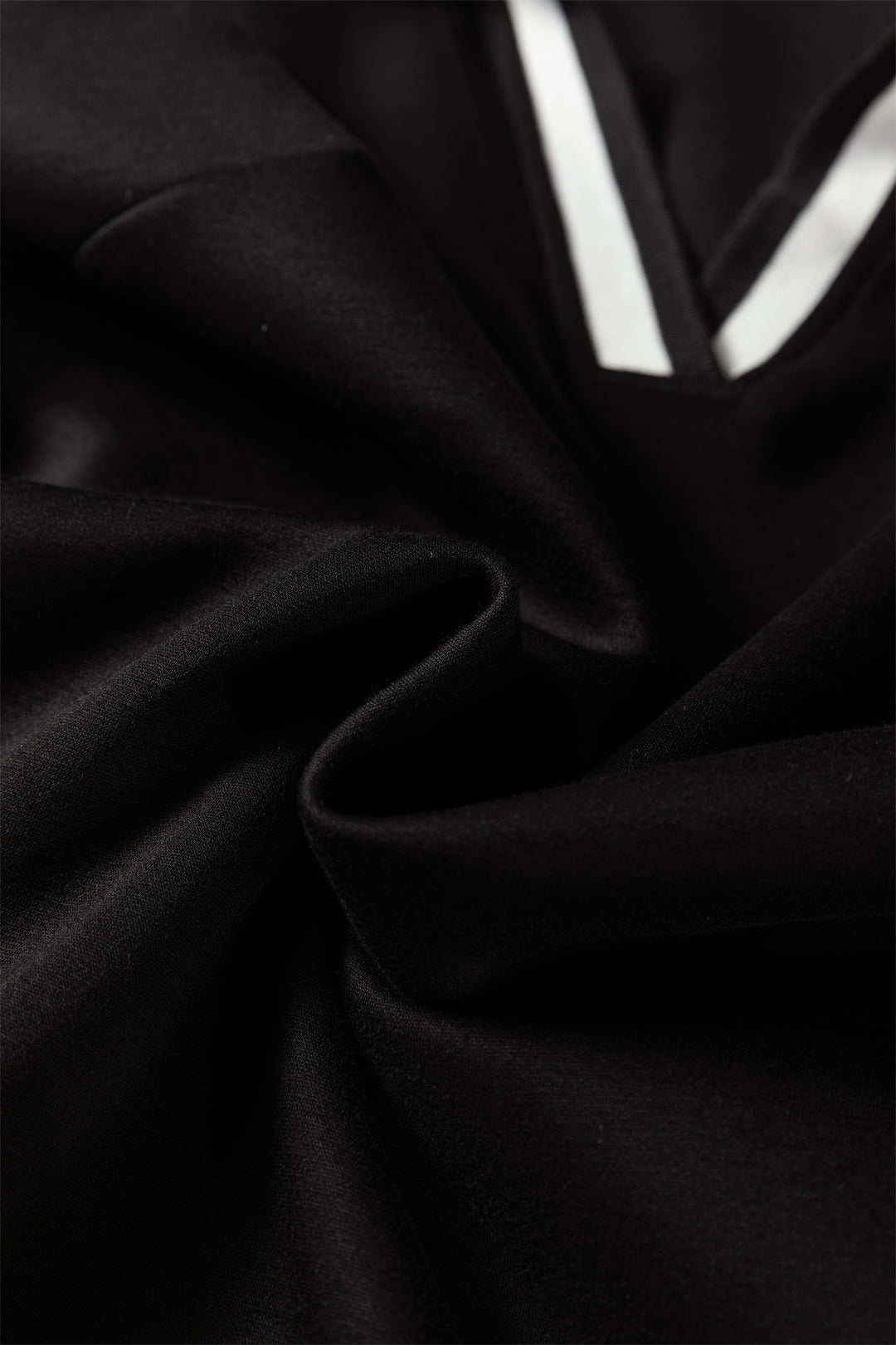 Black Striped Trim V Neck Collared Long Sleeve Shift Mini Dress