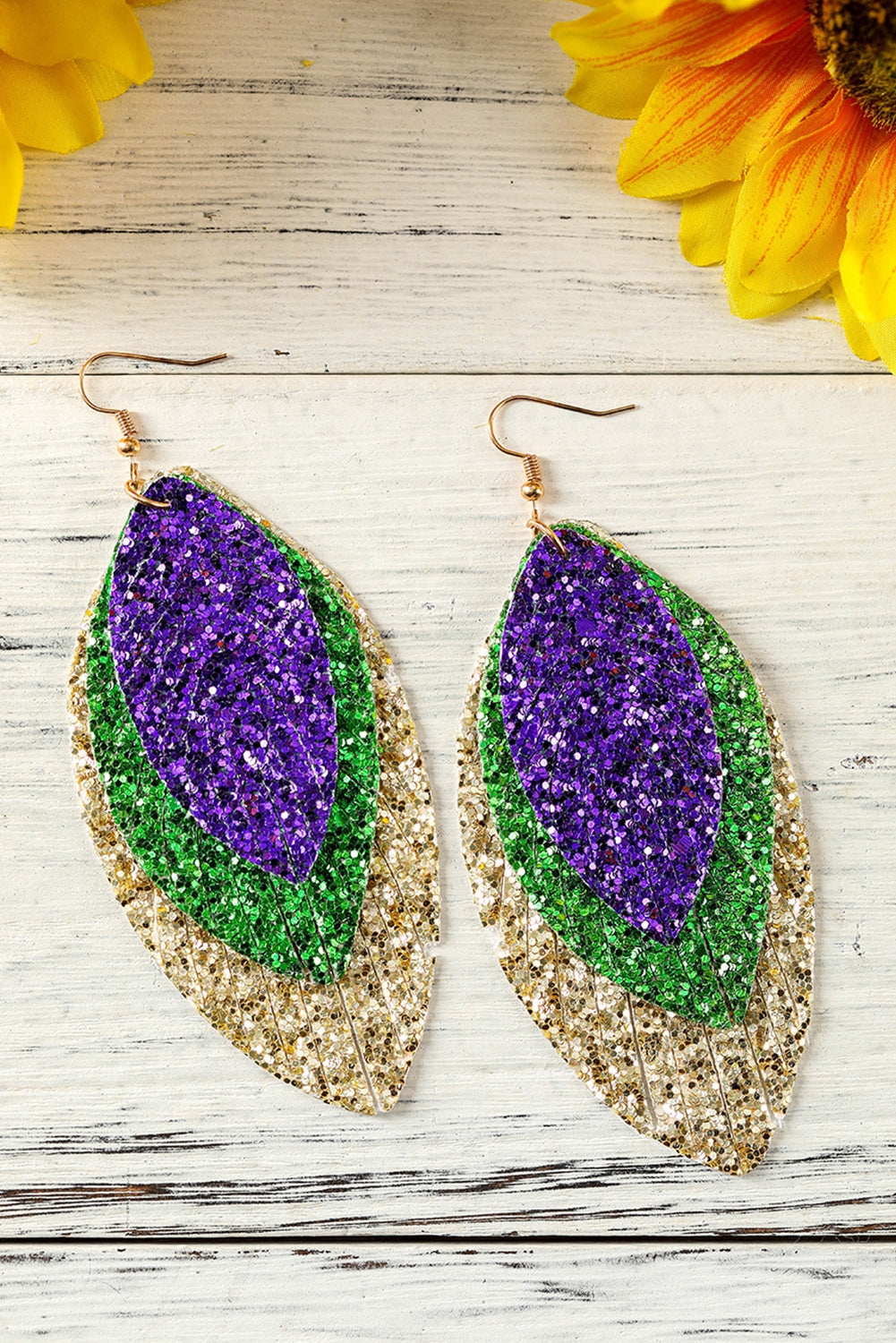 Boucles d'oreilles superposées à paillettes Mardi Gras
