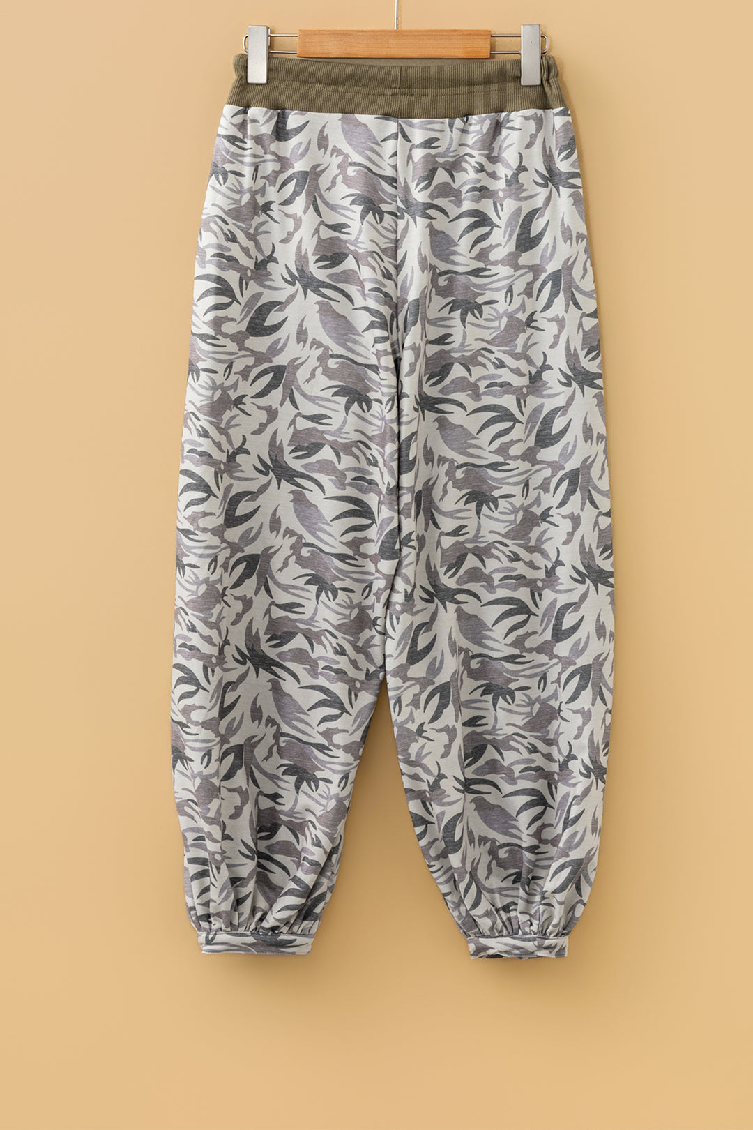 Khaki Drawstring Contrast Waistband Camouflage Joggers Pants