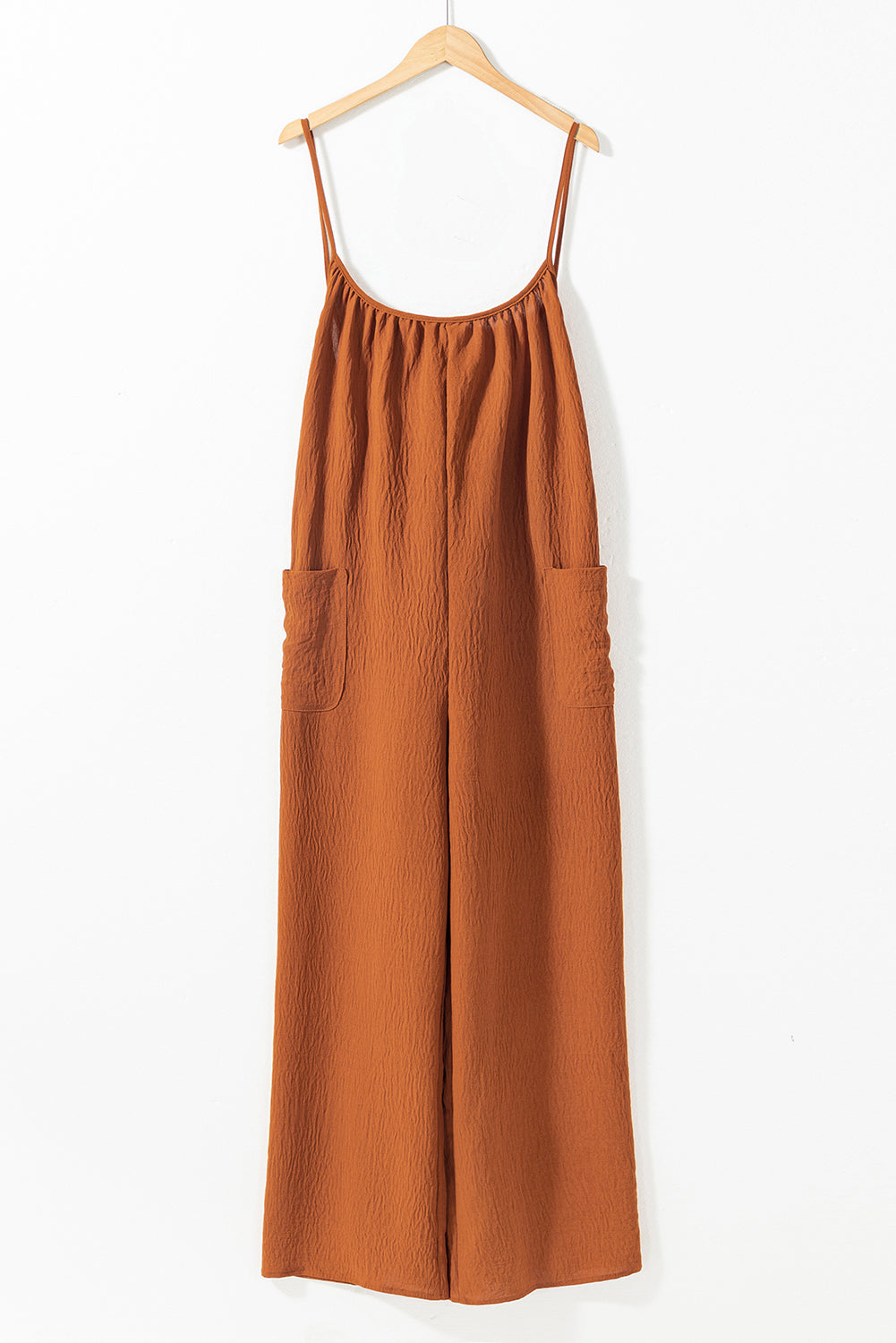 Spaghetti Straps Waist Tie Wide Leg Jumpsuit with Pockets