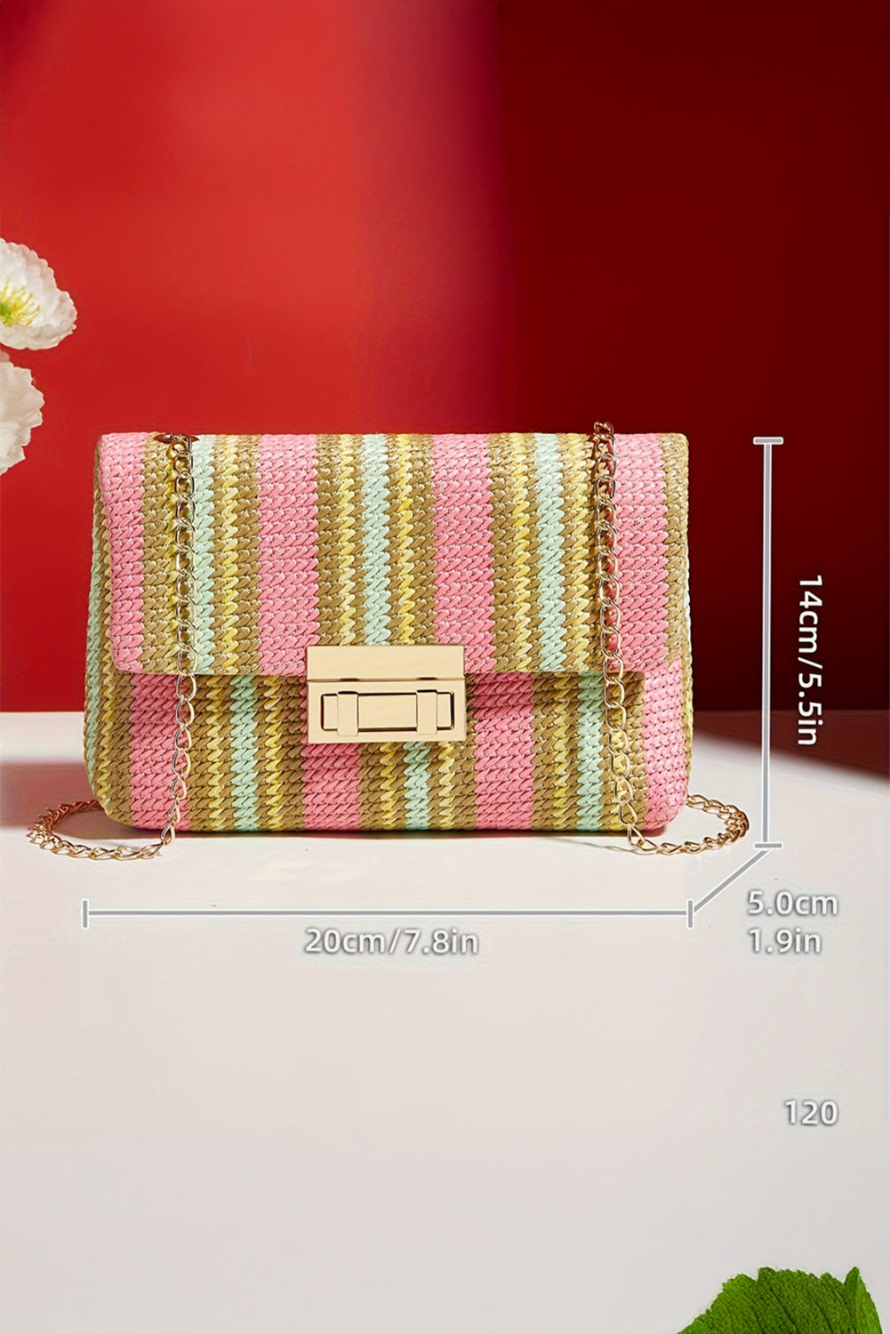 Stripe Woven Flap Chain Strap Shoulder Bag