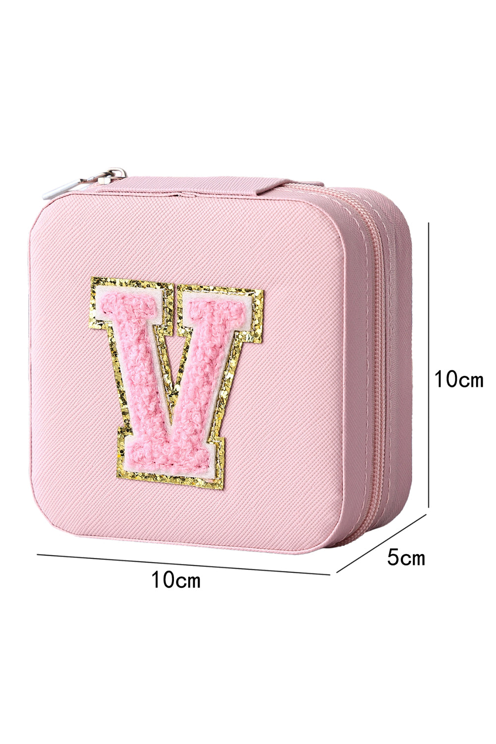 Glitter Chenille V Letter Mini Square Jewery Box with Mirror