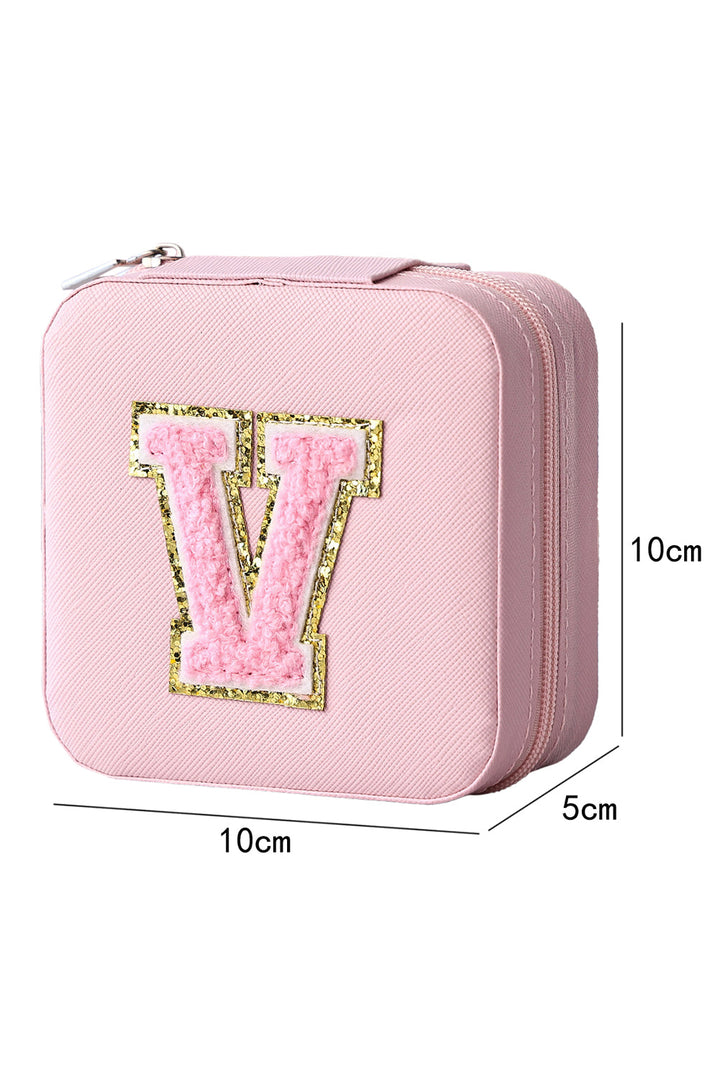 Glitter Chenille V Letter Mini Square Jewery Box with Mirror