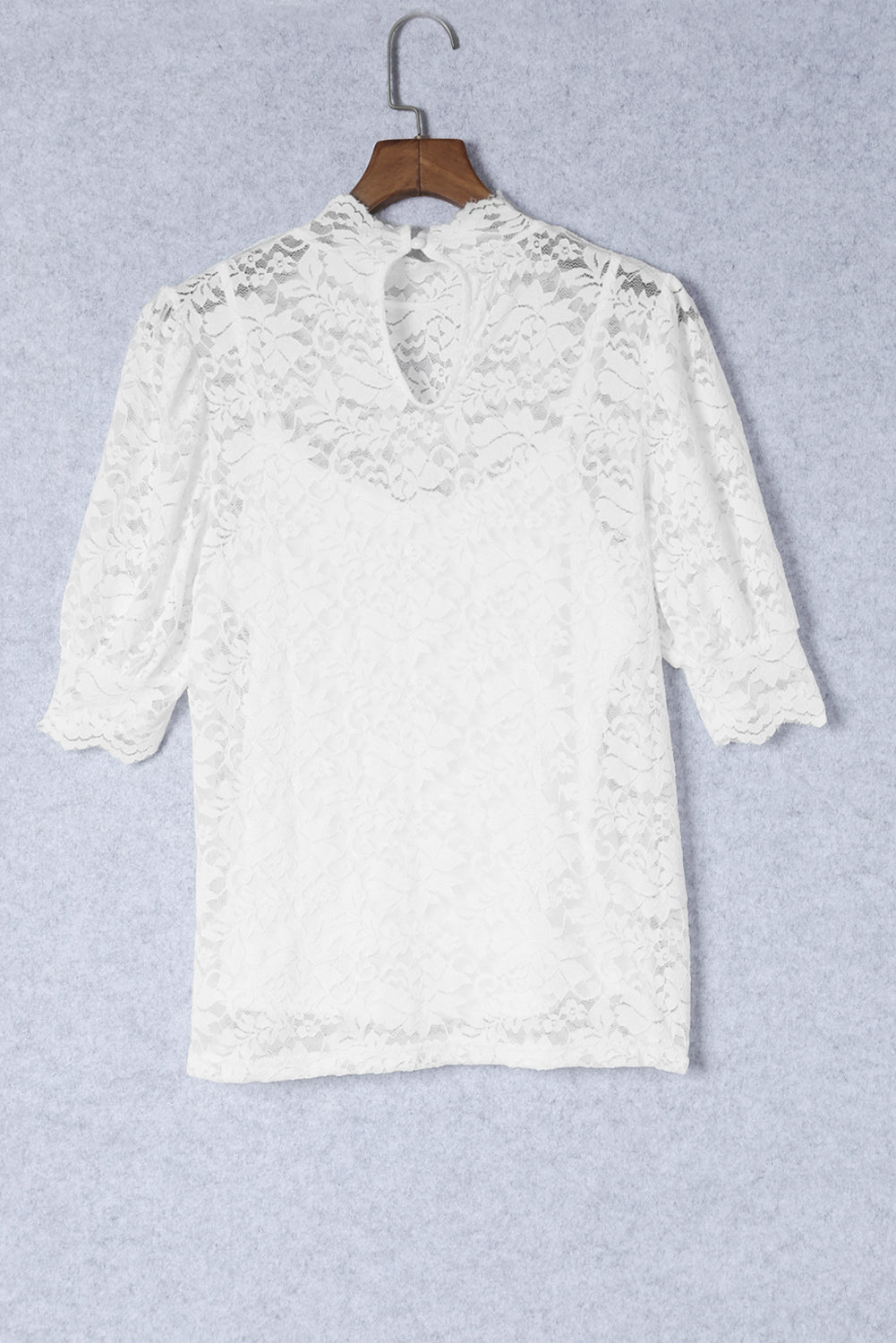 White High Neck Lace Short Sleeve 2PC Blouse