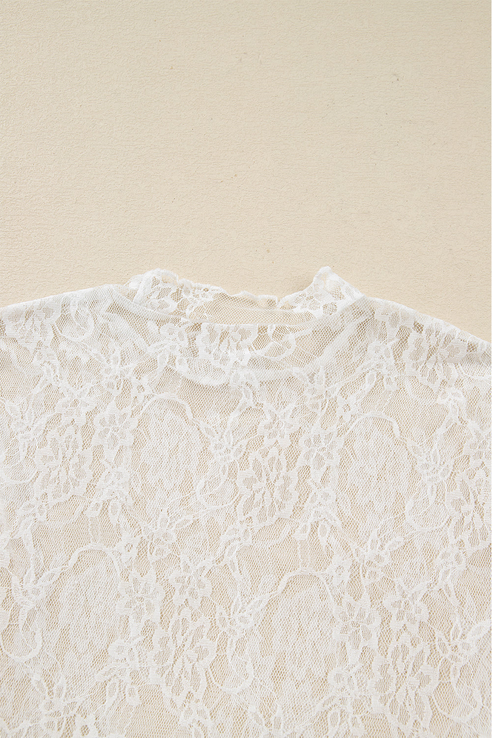 Sheer Lace Mesh Mock Neck Slim Fit Long Sleeve Top