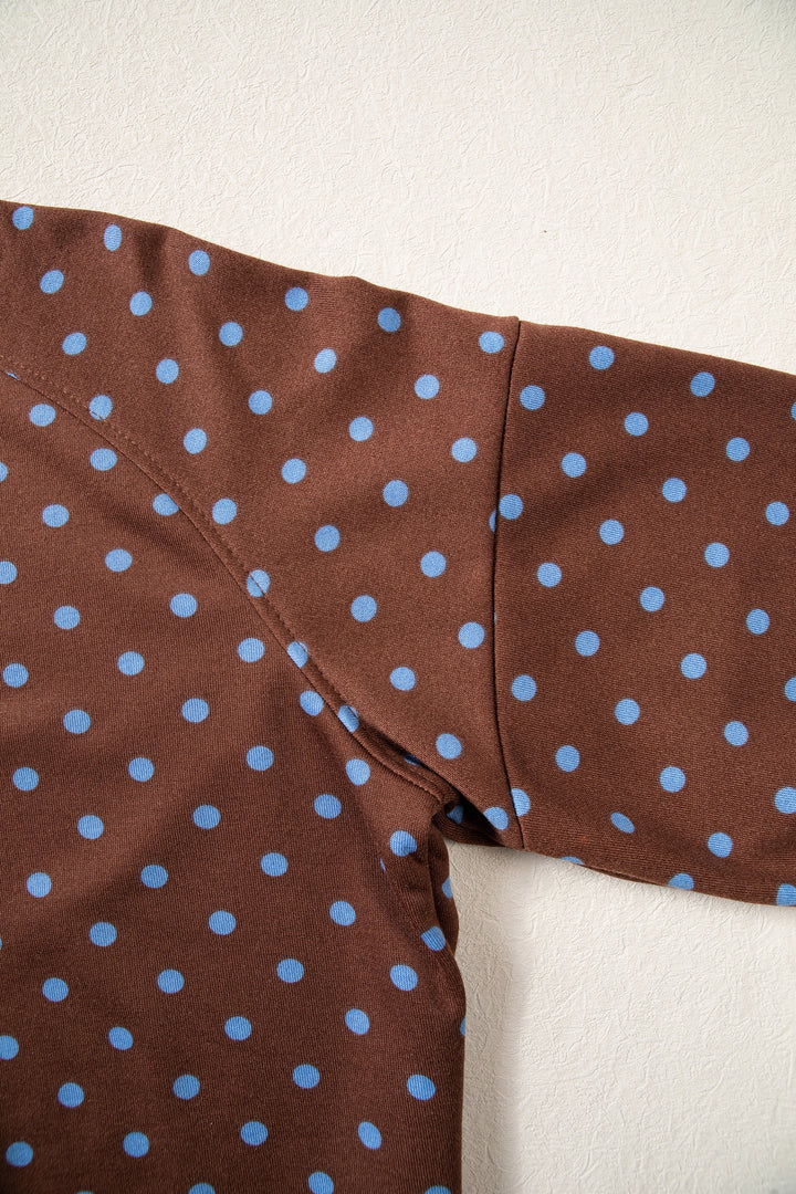 Brown Polka Dot Drawstring Wide Leg Long Sleeve Top Pant Set