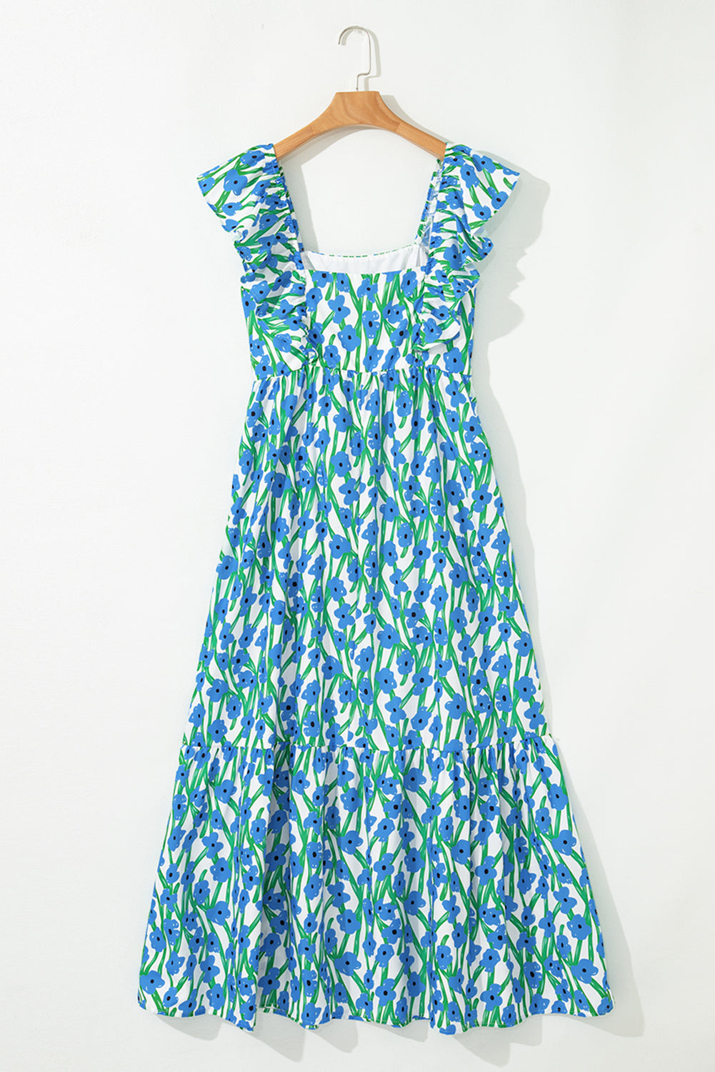 Floral Print Square Neck Ruffled Strap Maxi Dress