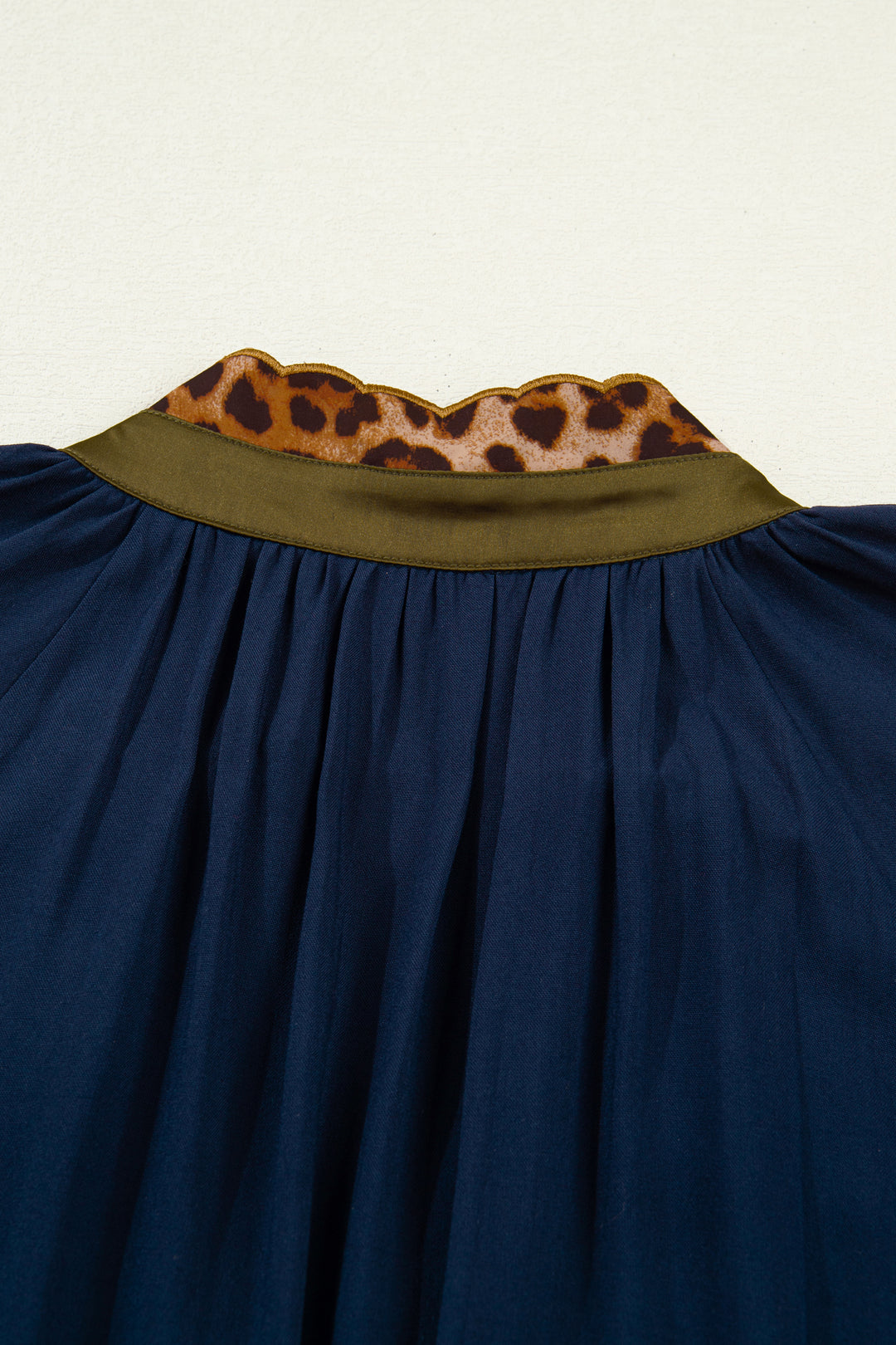 Navy Blue Leopard Metallic Trim Short Sleeve Tunic Dress
