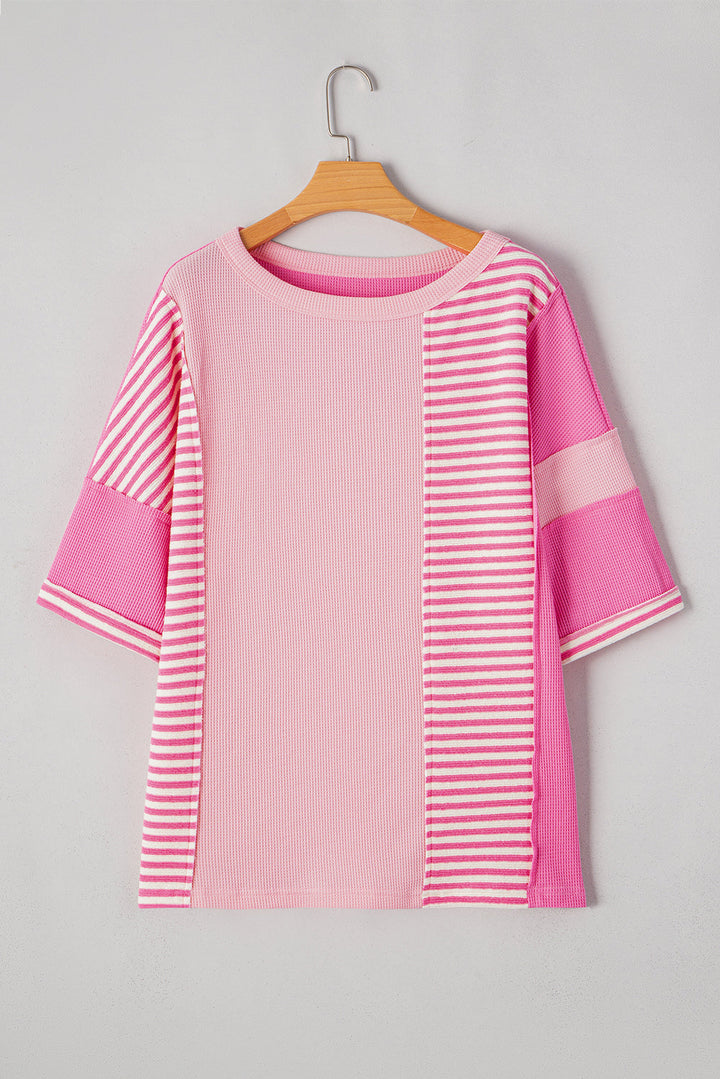 Color Block Patchwork Loose Half Sleeve T Shirt