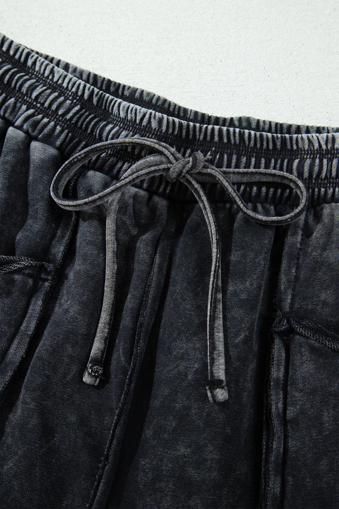 Black Raw Seam Drawstring Elastic Waist Barrel Pants
