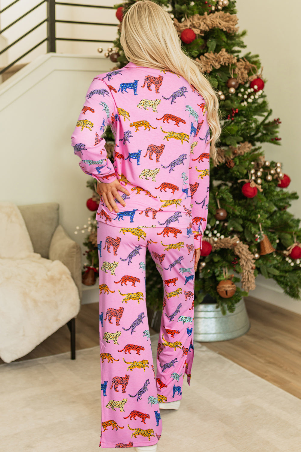 cheetah print shirt and pants pajama set