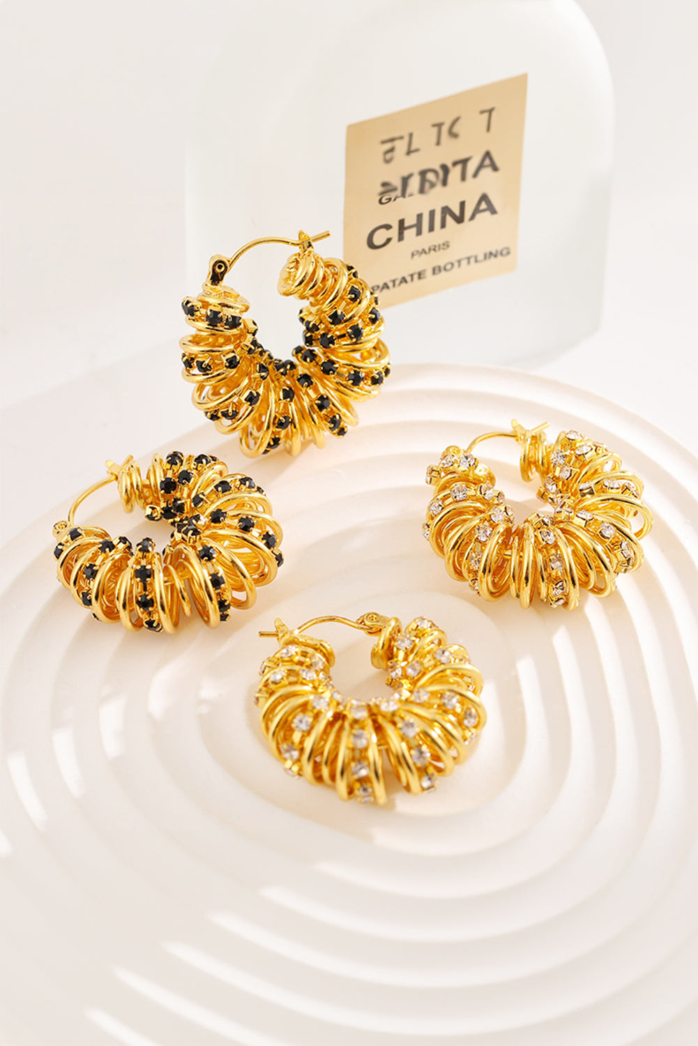 Boucles d'oreilles à crochet en alliage plaqué spirale avec strass