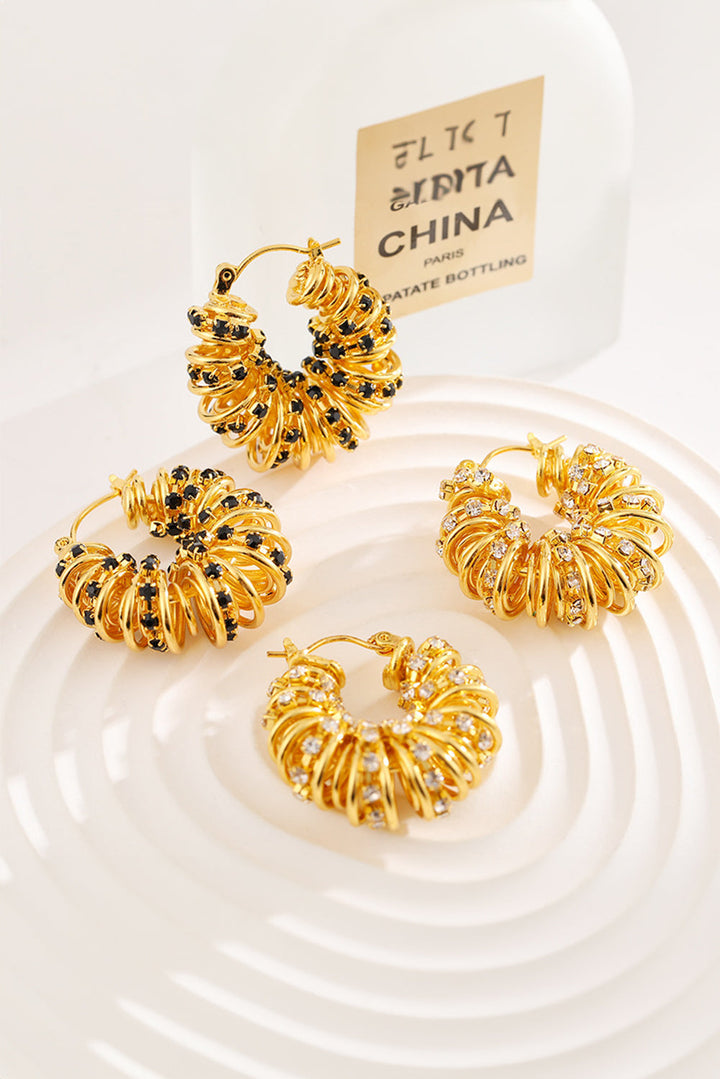 Boucles d'oreilles à crochet en alliage plaqué spirale avec strass