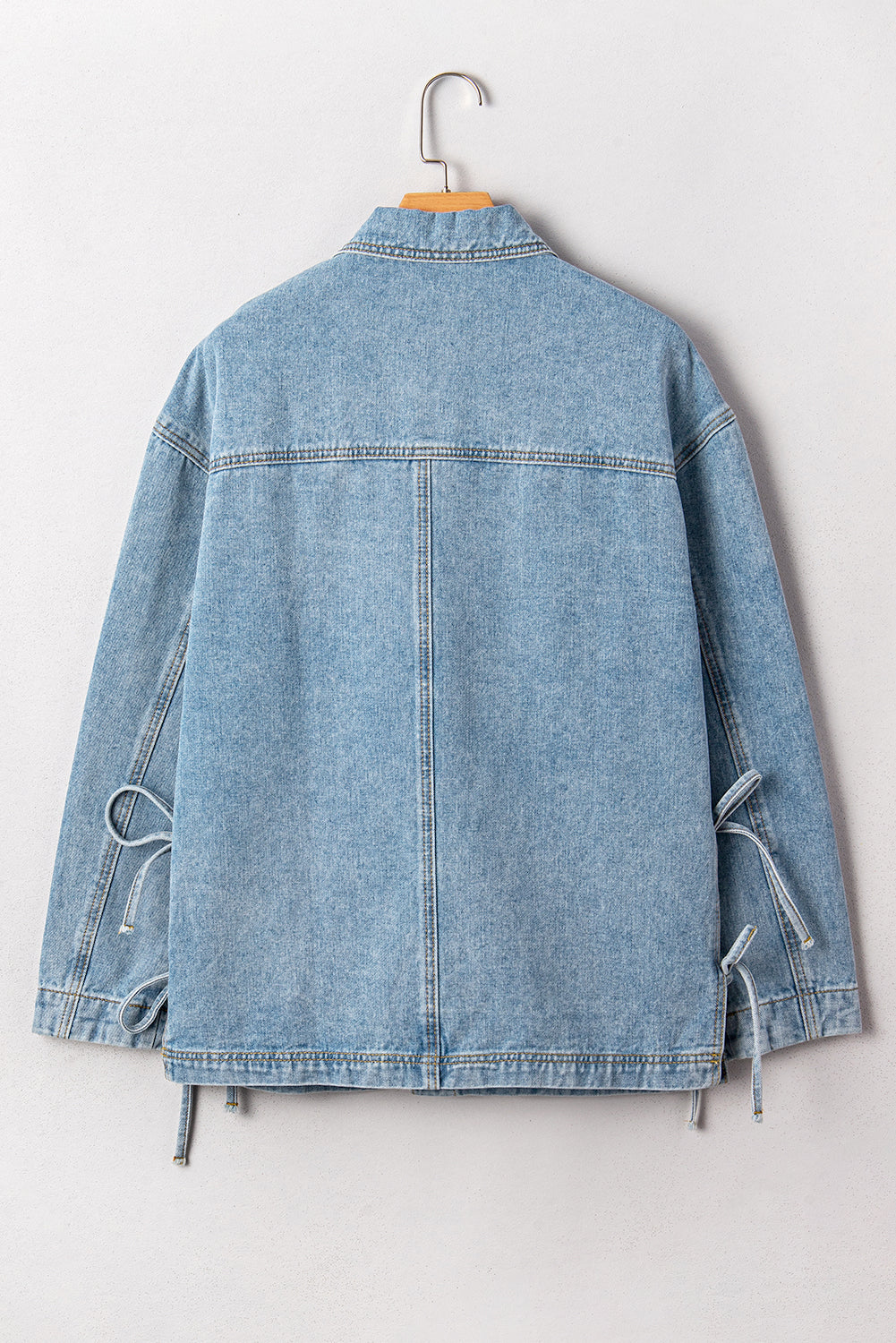 Multi Patched Pockets Side Tie up Boyfriend Style Denim Jacket