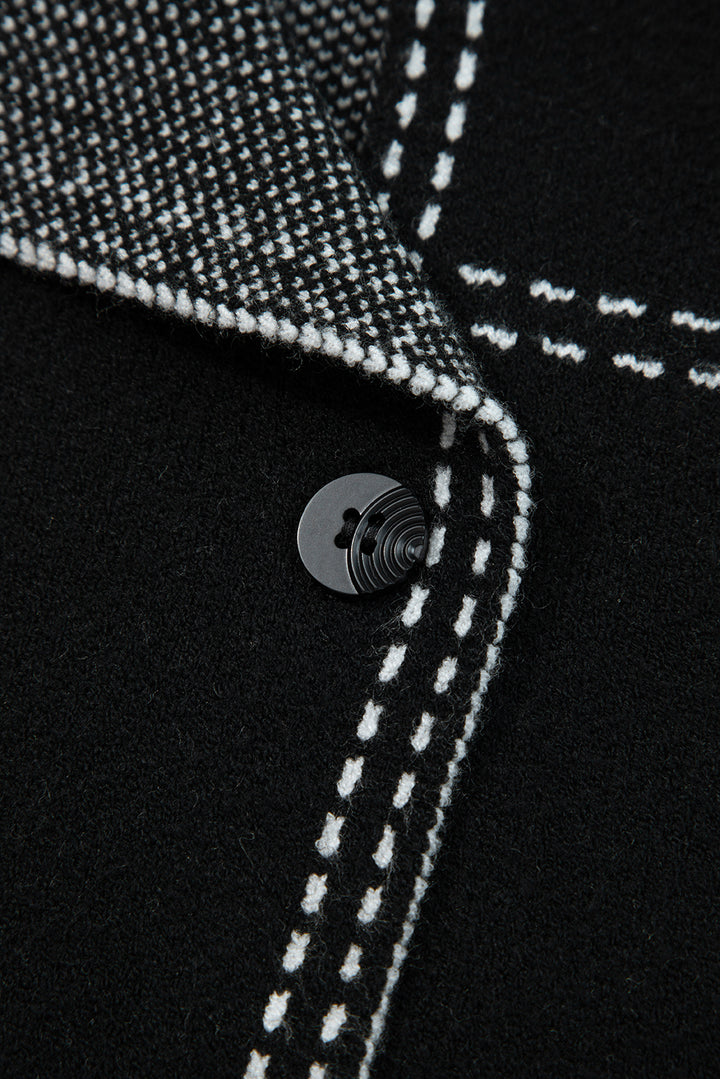 Black Contrast Trim Button up Sweater Cardigan