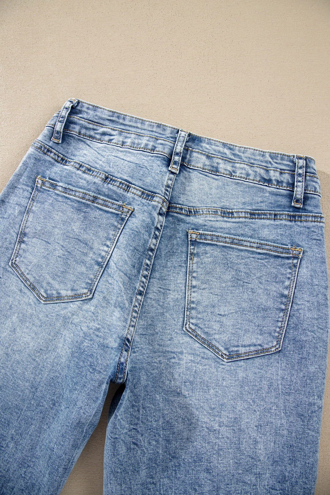 Fashion Beau Blue Acid Wash Pocket Detail Flare Jeans