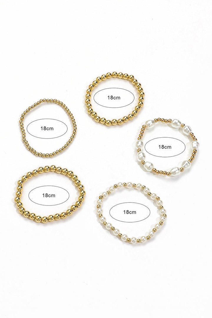 Plated Alloy Pearl Mix Beading Multilayer Bracelet