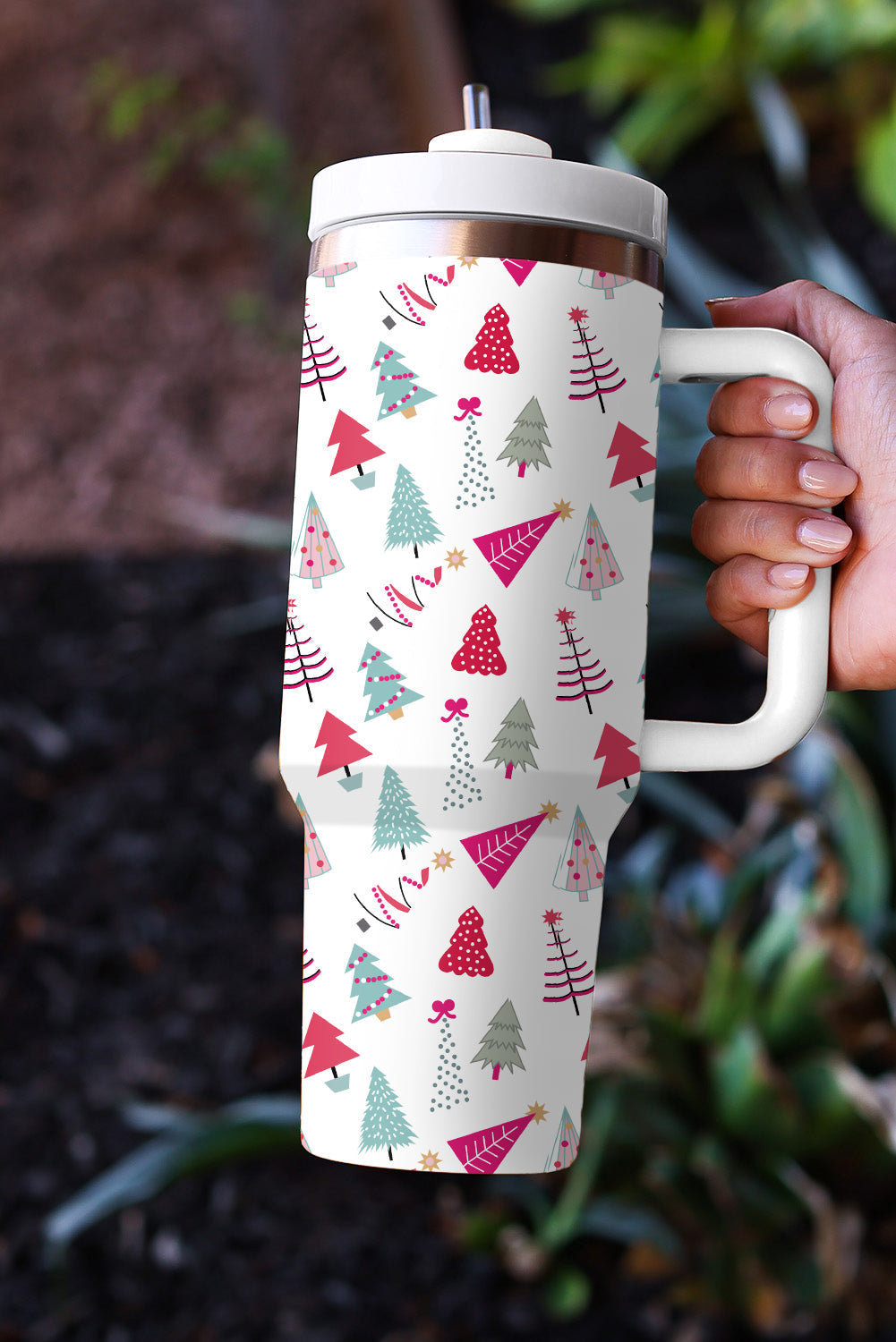 Cartoon Christmas Tree Printed Thermos Cup 40oz