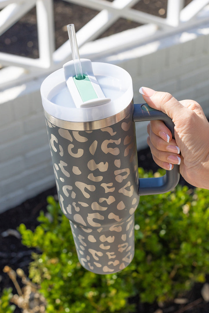 Tasse portable en acier inoxydable à imprimé léopard 40 oz avec poignée
