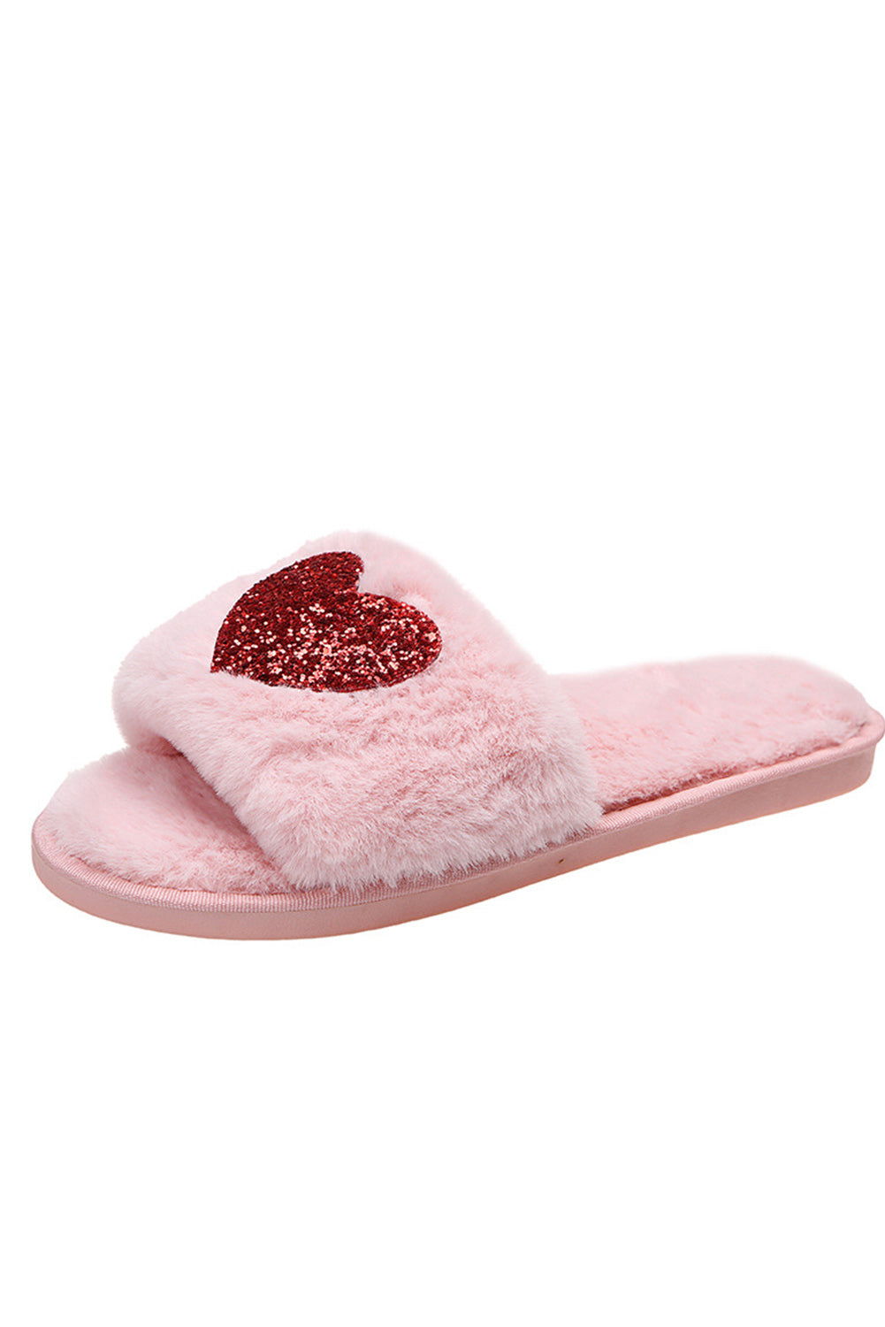 Sequin Heart Shaped Slip On Plush Slippers