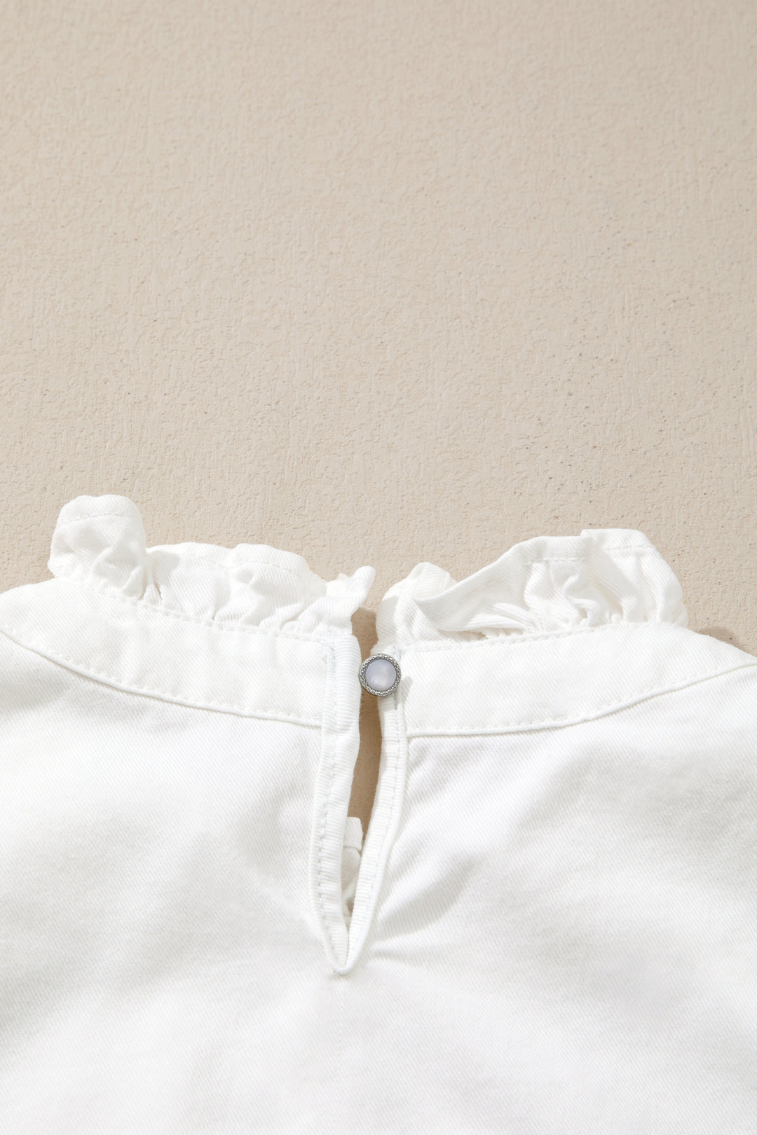 White Frilled Collar Flutter Sleeve Denim Top