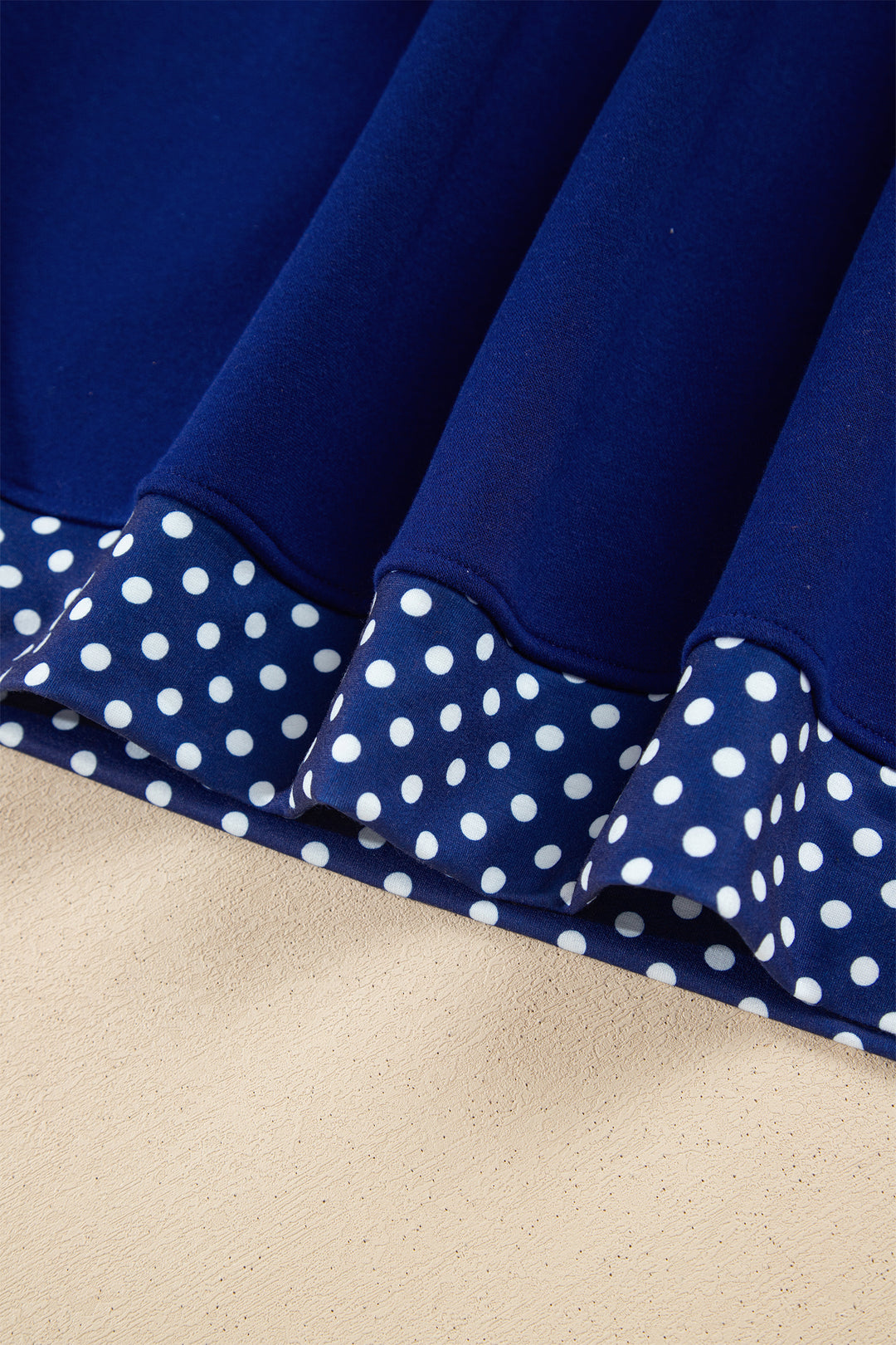 Dark Blue Colorblock Polka Dot Contrast Trim Oversized Sweatshirt