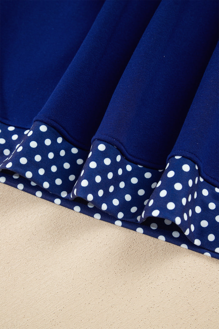 Dark Blue Colorblock Polka Dot Contrast Trim Oversized Sweatshirt