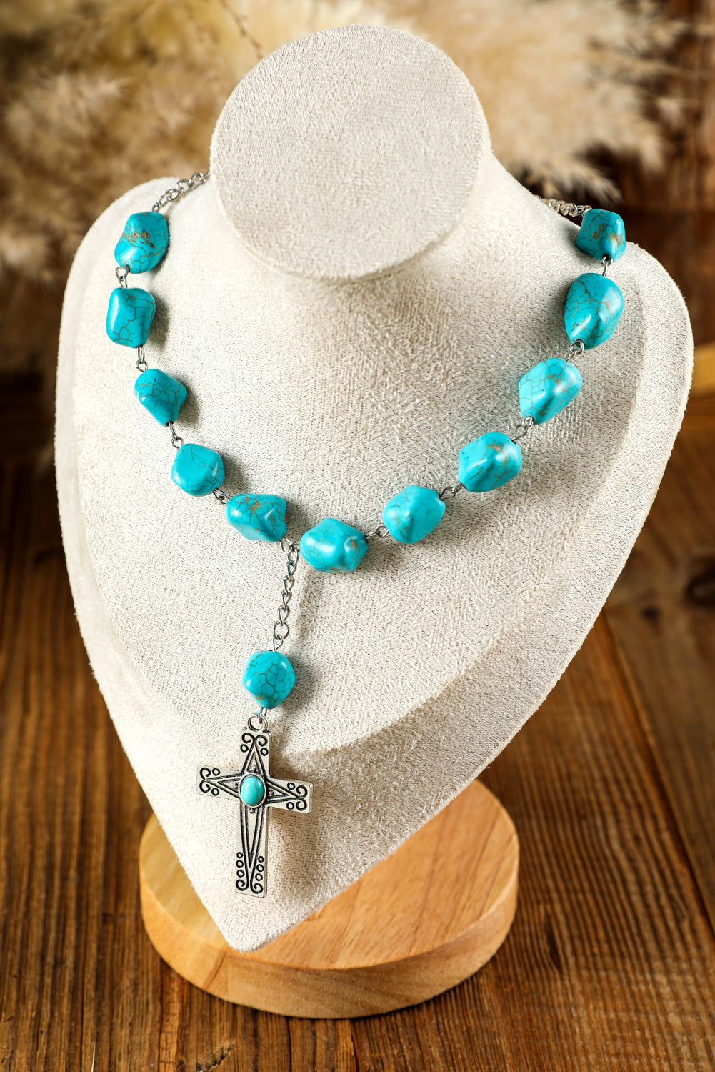 Collier pendentif croix turquoise