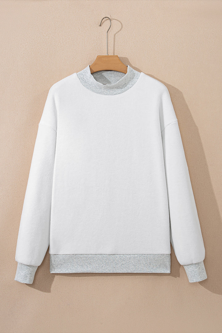 Light Grey Oversize Drop Shoulder Reversible Mock Neck Sweatshirt