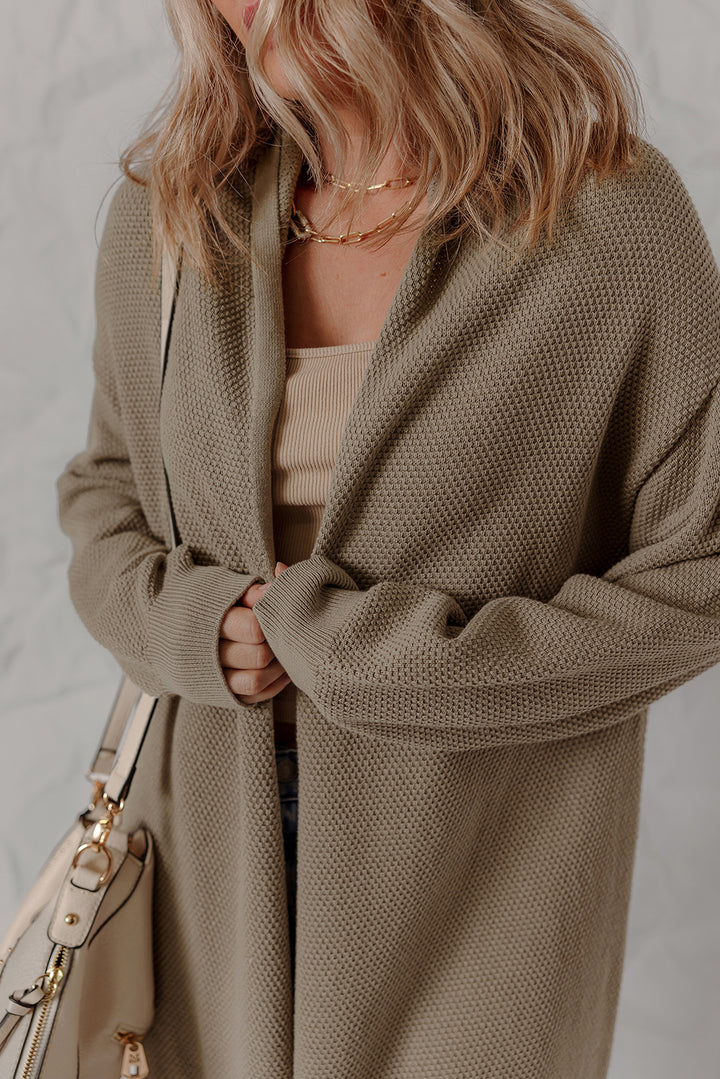 Solid Color Textured Knit Open Front Oversize Midi Sweater Cardigan