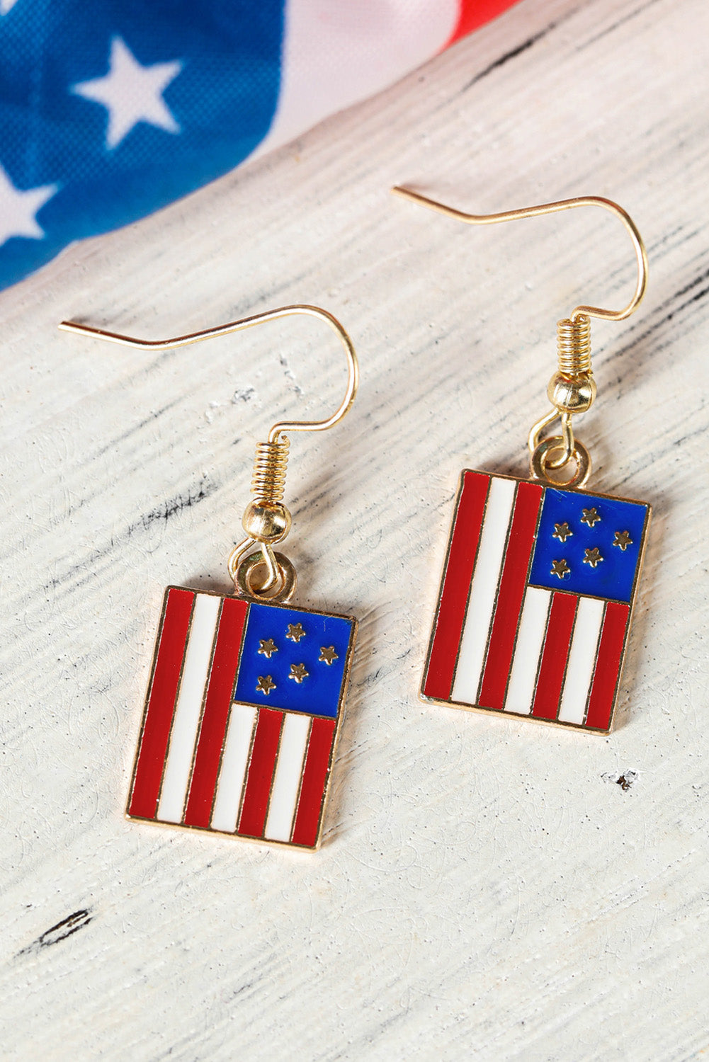 Boucles d'oreilles à crochet patriotiques avec imprimé drapeau américain