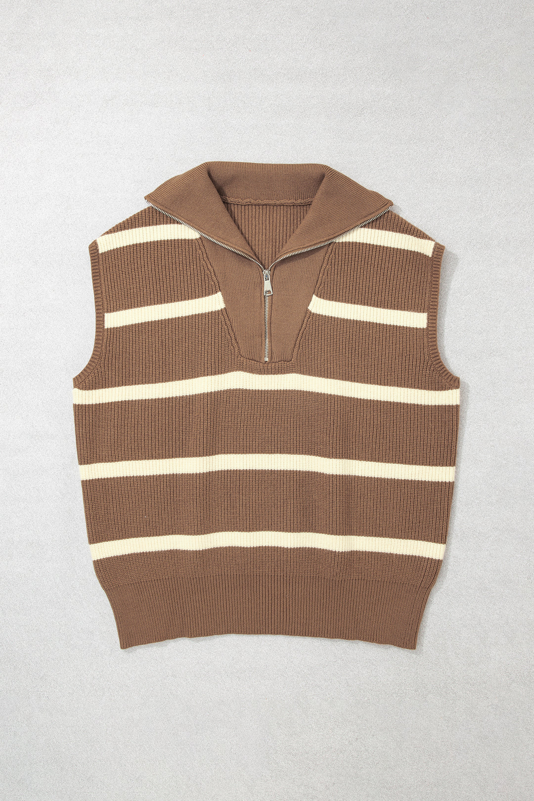 Brown Stripe Striped Colorblock Drop Shoulder V Neck Tunic Sweater T-shirt