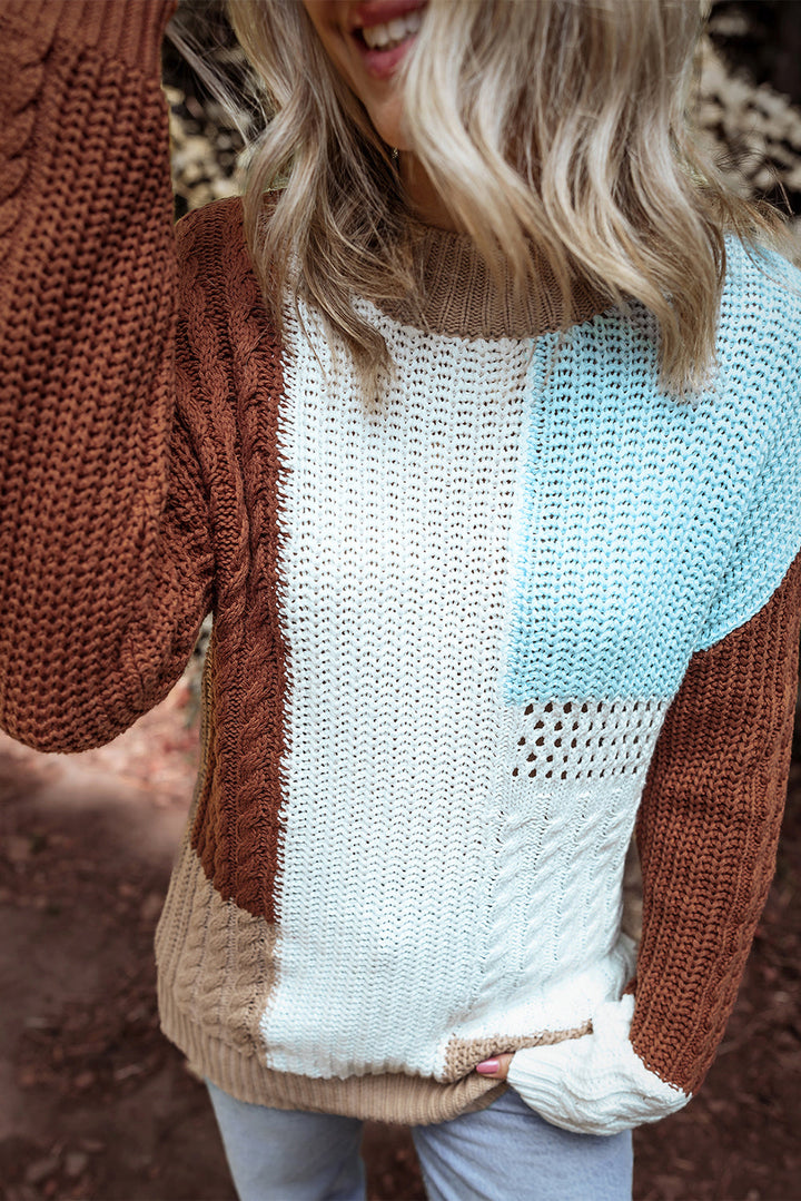Mix Textured Knit Colorblock Patchwork Sweater