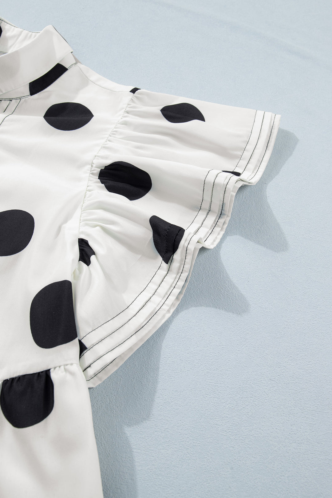 Polka Dot Print Half Button Ruffled Short Sleeve Loose Mini Dress